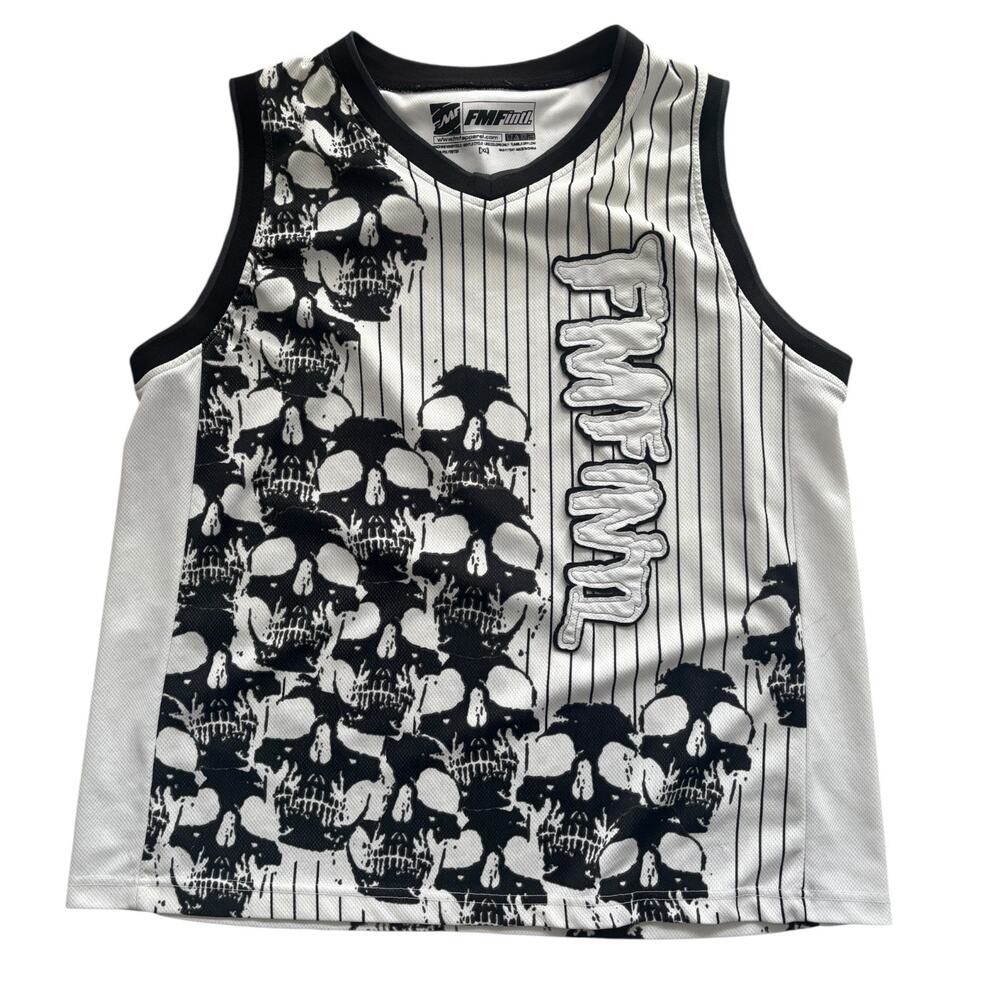 FMF Motocross Skull Tank Jersey XL Black White Streetwear Punk Gothic